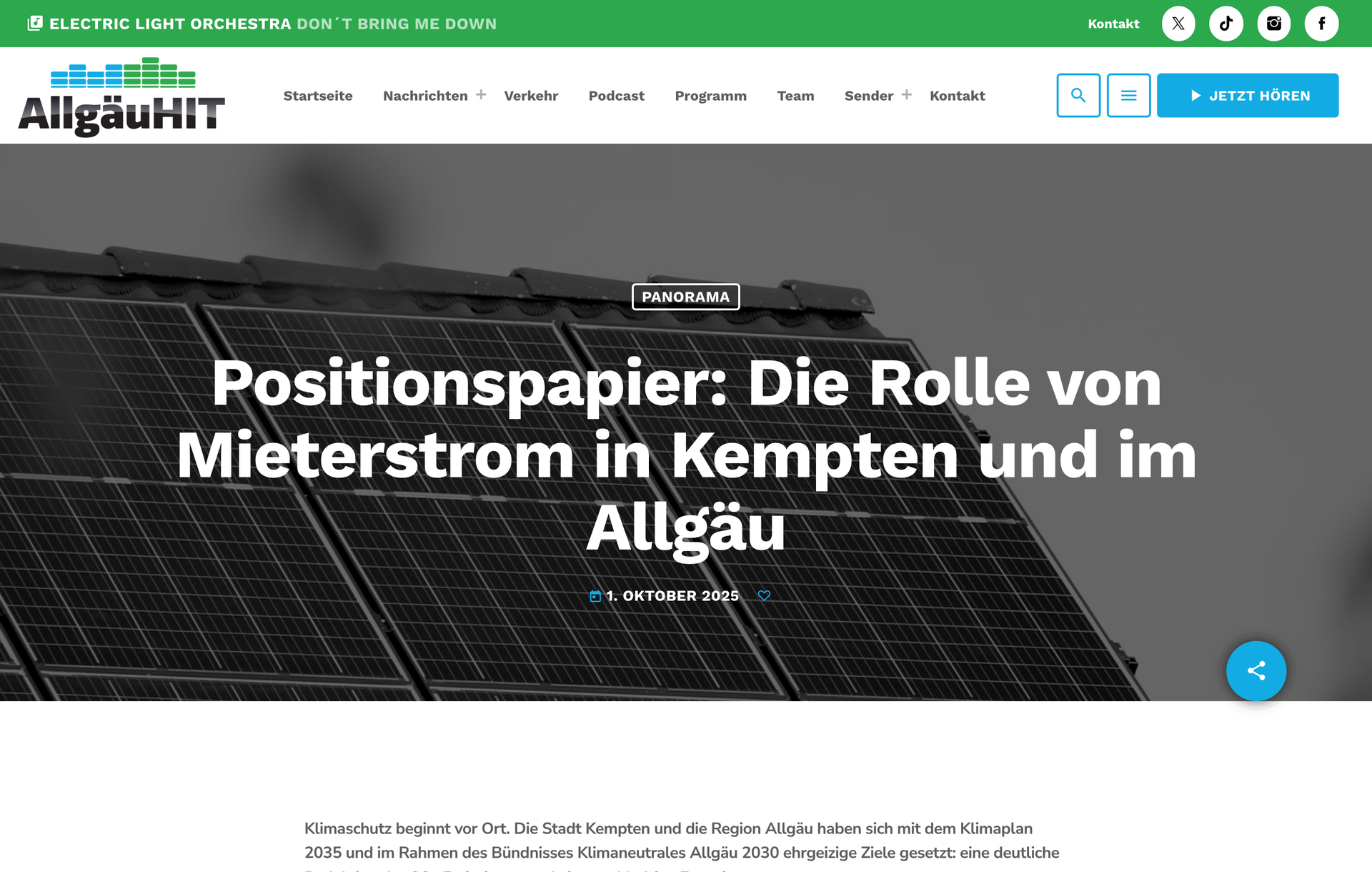 Screenshot des AllgäuHIT-Positionspapiers zu Mieterstrom