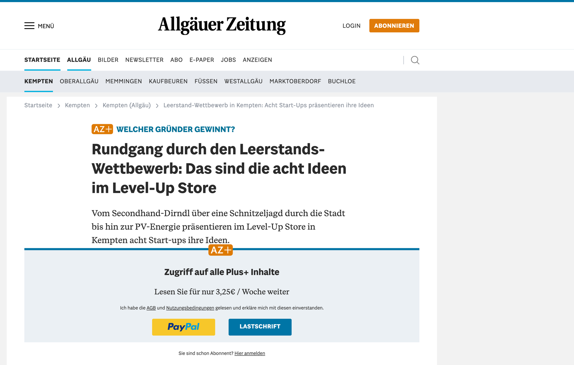 Screenshot des Allgäuer-Zeitung-Rundgangs durch den Level-Up-Store