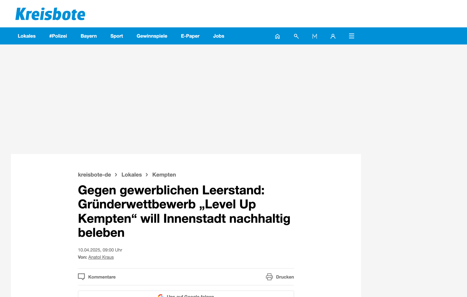 Screenshot des Kreisbote-Beitrags zur Belebung der Innenstadt