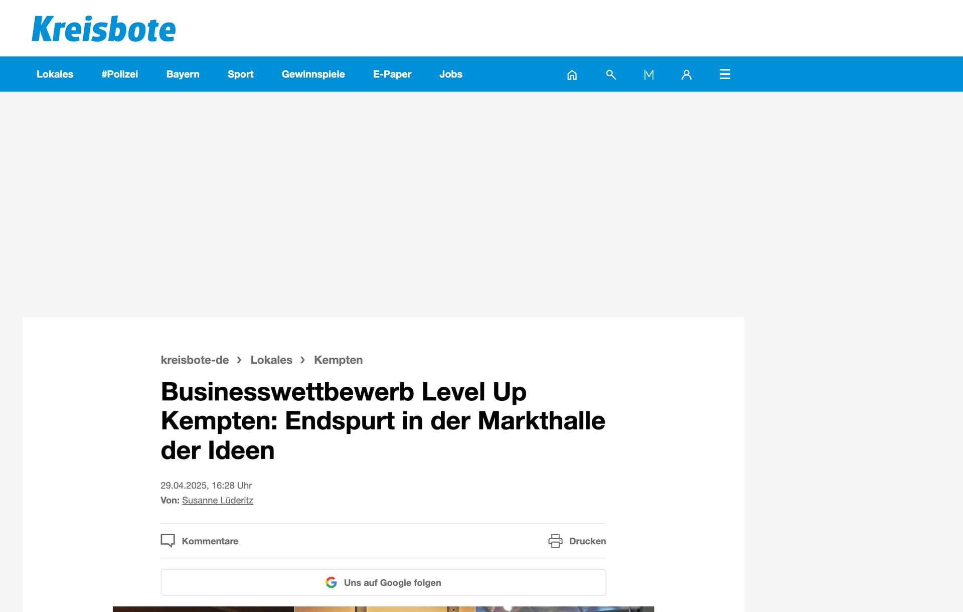 Screenshot des Kreisbote-Beitrags zum Endspurt des Wettbewerbs