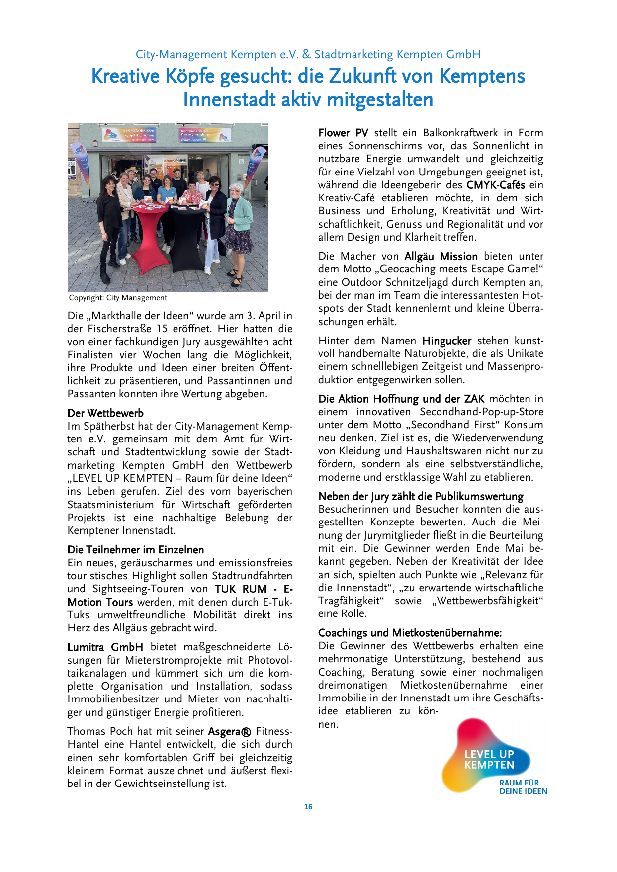 Seite aus dem Wirtschaftsbrief der Stadt Kempten mit dem Lumitra-Absatz