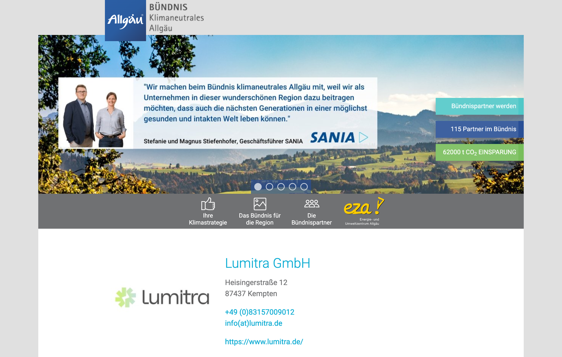 Screenshot des Lumitra-Partnerprofils beim Bündnis Klimaneutrales Allgäu